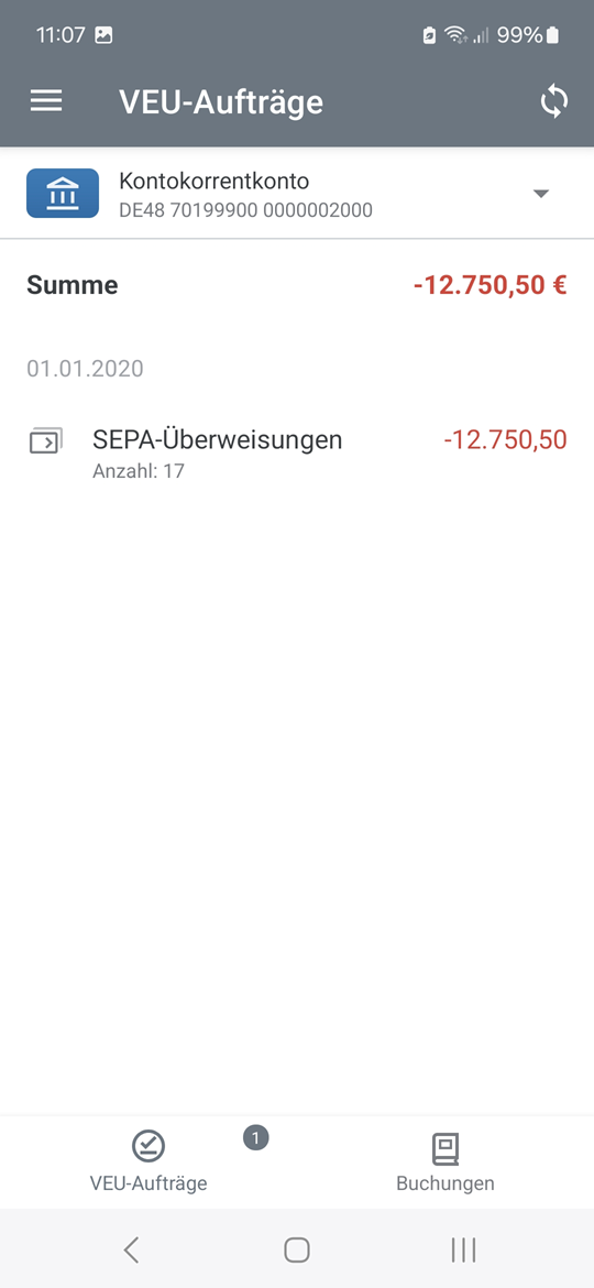BankingVEU Kontoansicht VEU-Aufträge